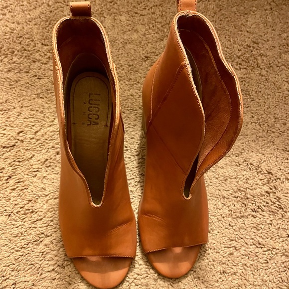 Shoes - LUCCA LANE Hera Open Toe High Back Stacked Heel